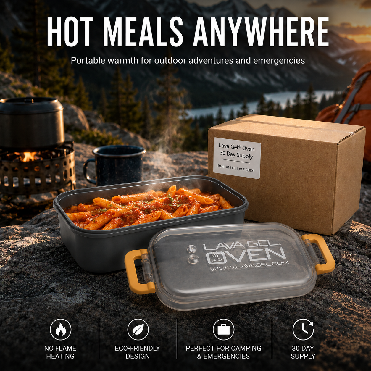 Lava Gel Oven 30-Day Emergency Meal-Heating Supply Kit – 2 Ovens, 66 Charges, Heats Up to 132 Servings