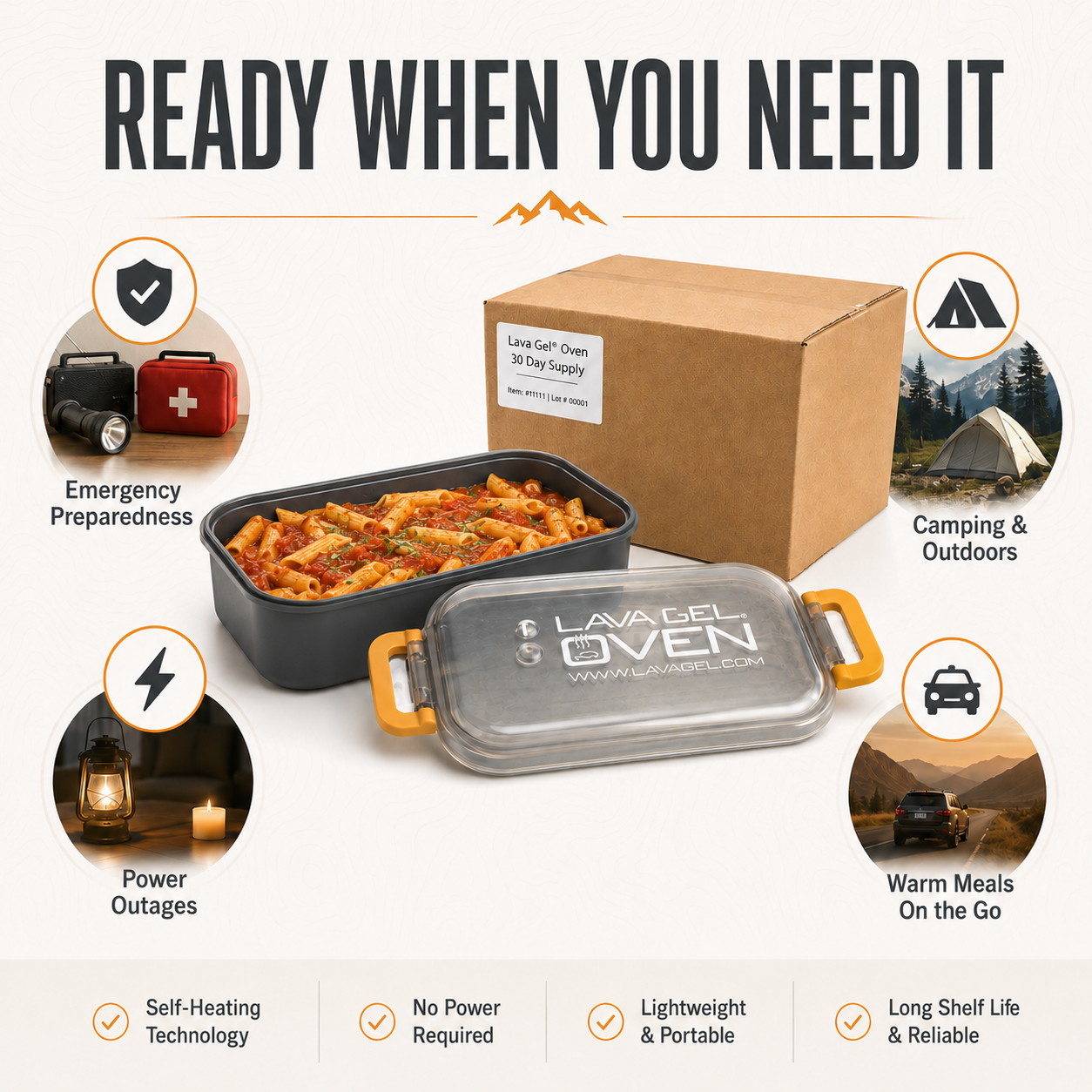 Lava Gel Oven 30-Day Emergency Meal-Heating Supply Kit – 2 Ovens, 66 Charges, Heats Up to 132 Servings