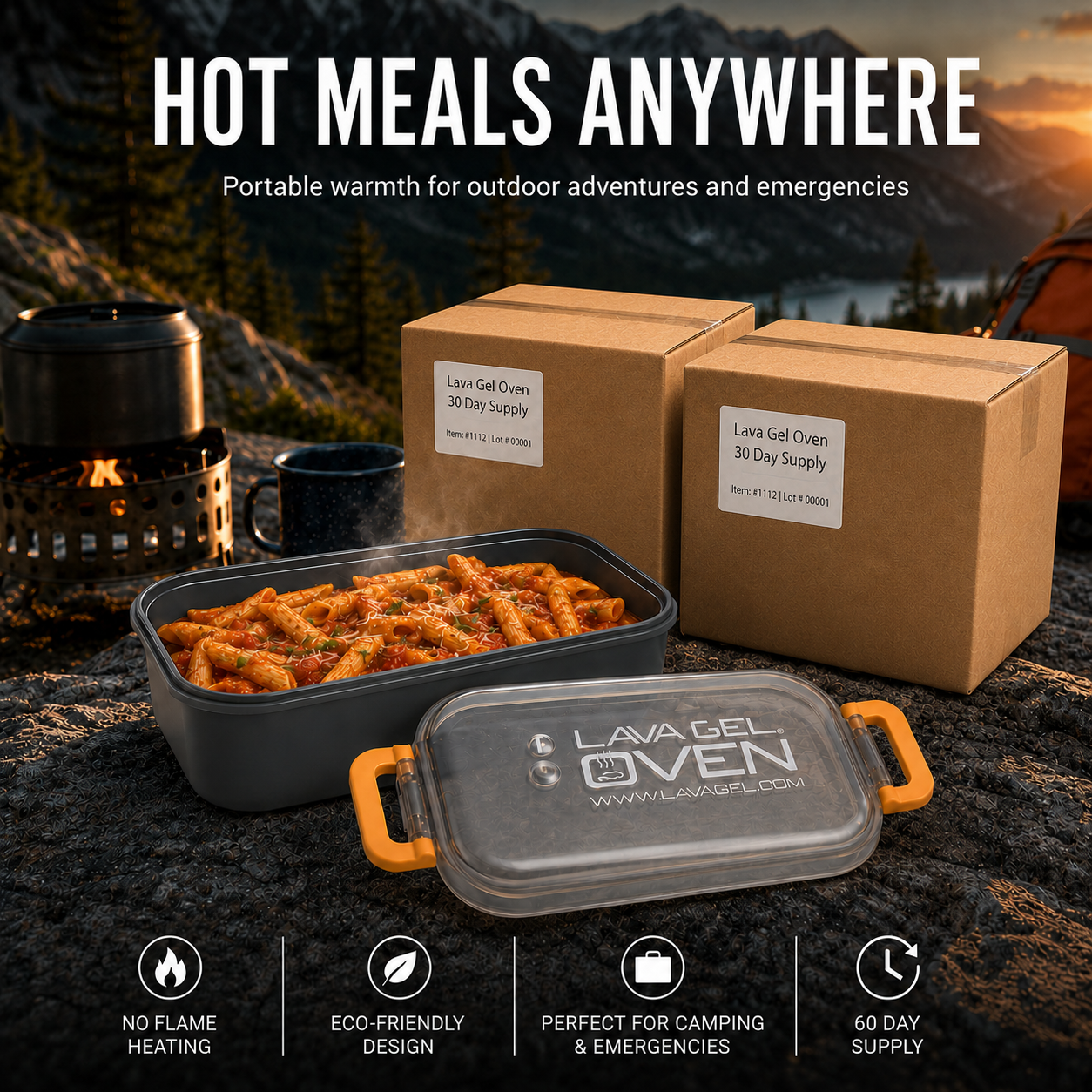 Lava Gel Oven 60-Day Emergency Meal-Heating Supply Kit – 4 Ovens, 132 Charges, Heats Up to 264 Servings