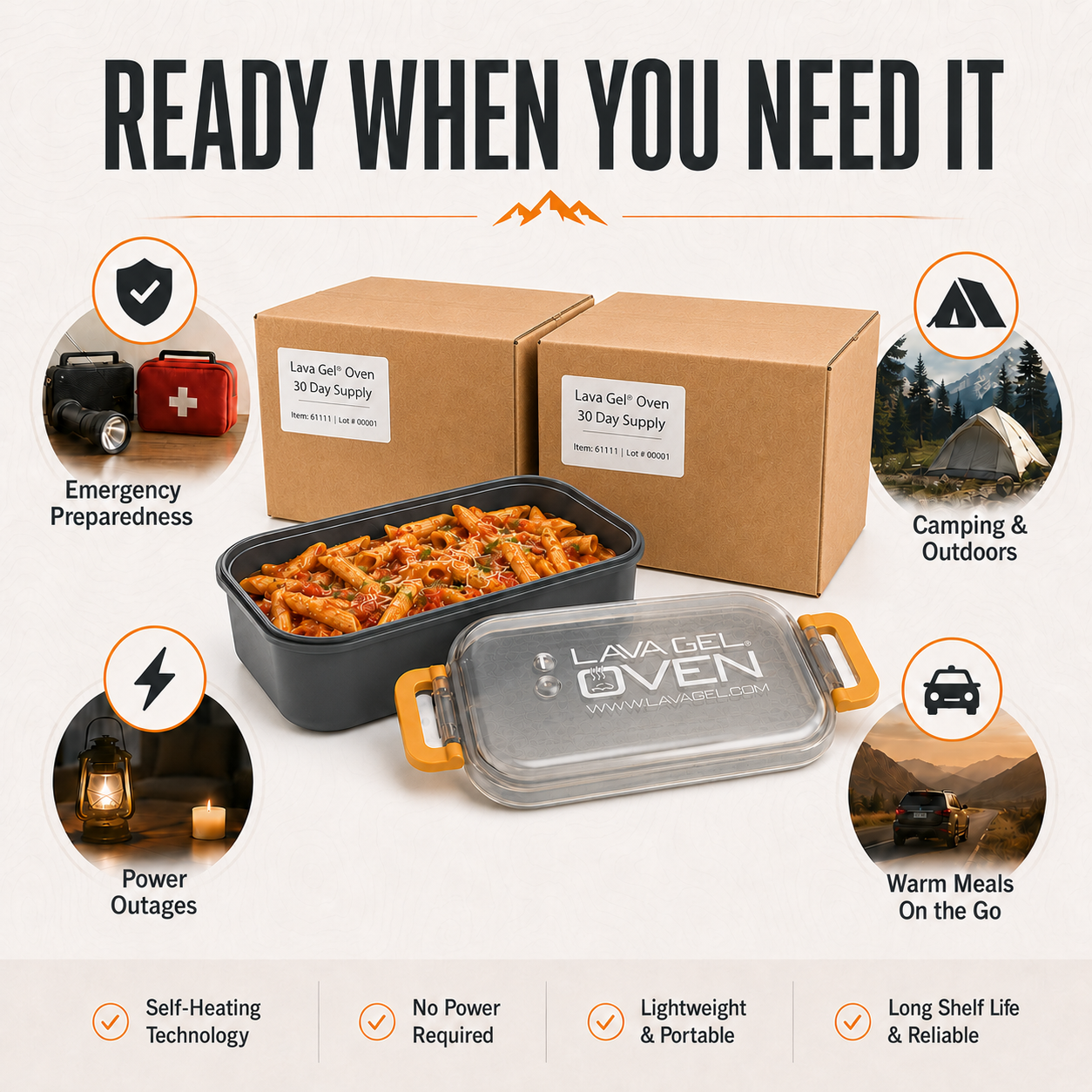 Lava Gel Oven 60-Day Emergency Meal-Heating Supply Kit – 4 Ovens, 132 Charges, Heats Up to 264 Servings