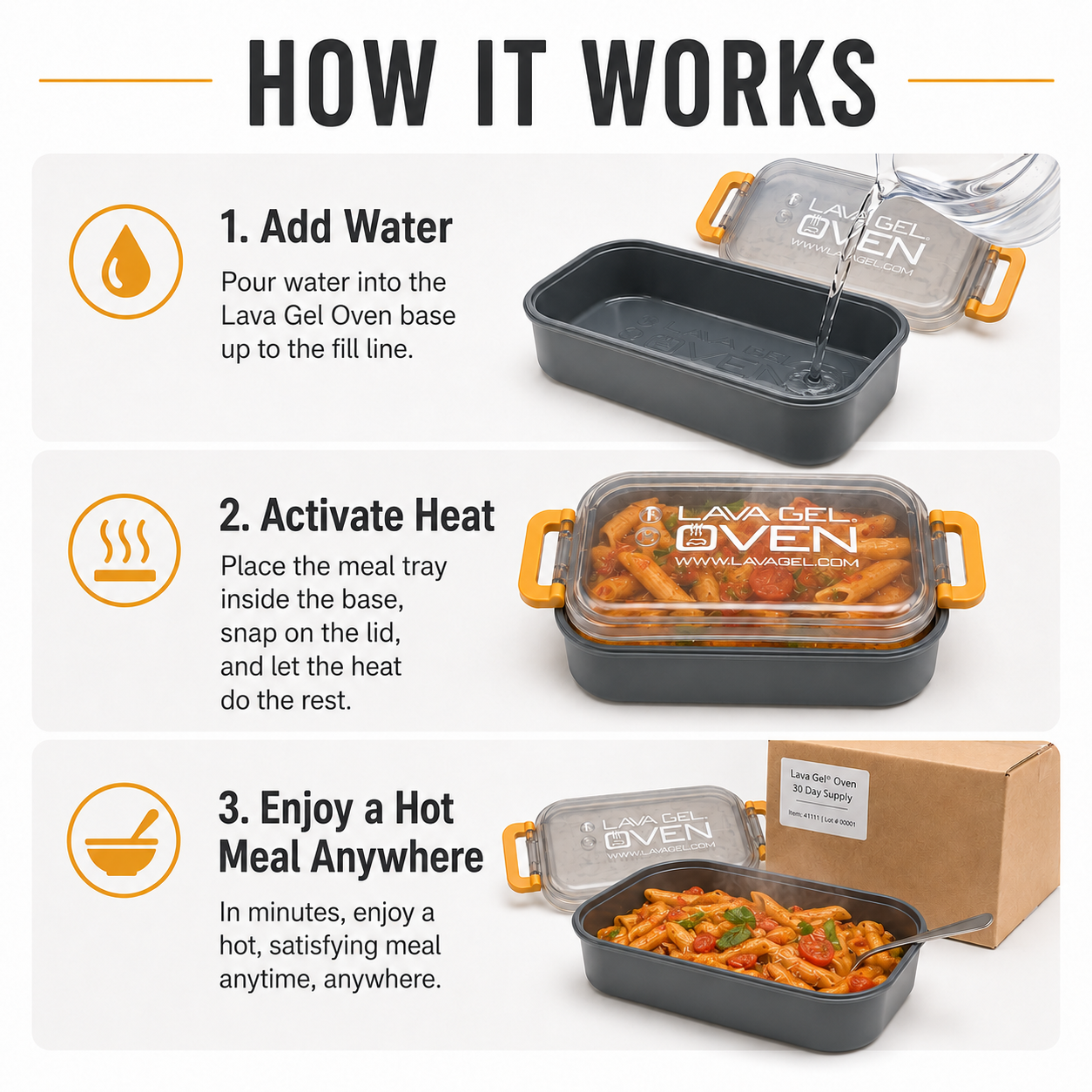 Lava Gel Oven 30-Day Emergency Meal-Heating Supply Kit – 2 Ovens, 66 Charges, Heats Up to 132 Servings